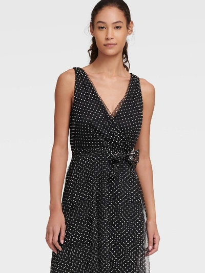 Donna Karan Dkny Women s Mesh Polka dot Faux Wrap Dress In Black white ModeSens