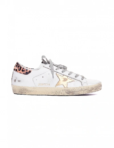 Shop Golden Goose Leopard Tab Superstar Leather Sneakers In White