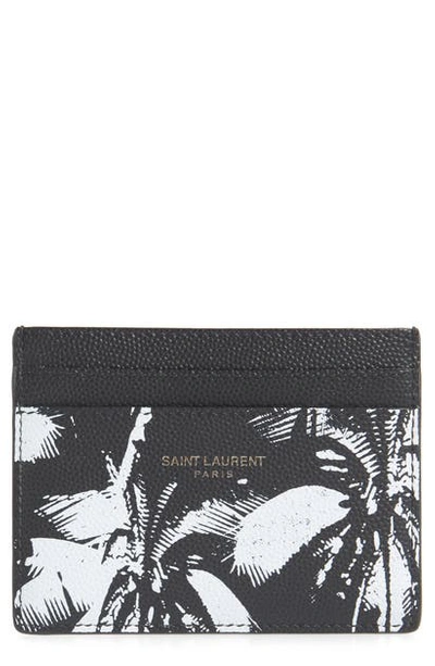 Shop Saint Laurent Palm Print Leather Card Case In Black