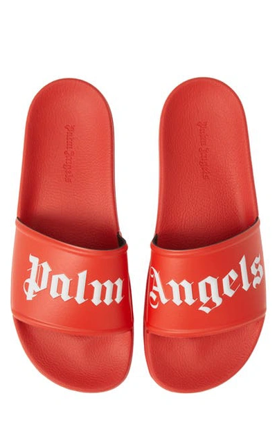 Shop Palm Angels Pool Slide Sandal In Red/ White/ Red