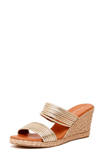 Shop Andre Assous Amy Wedge Sandal In Platino Leather
