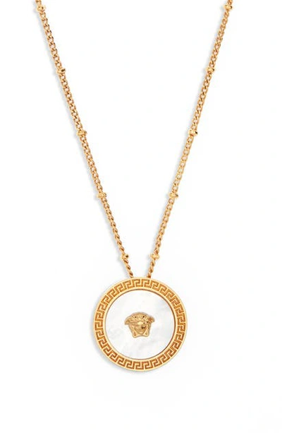 Shop Versace Icon Medusa Pendant Necklace In Bianco- Oro Tribute