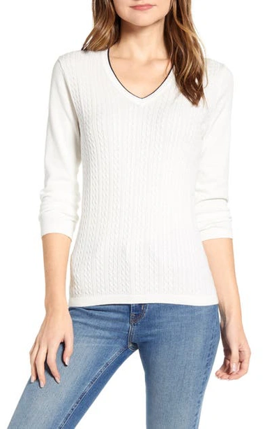 Shop Tommy Hilfiger Cable Cotton Sweater In Ivory