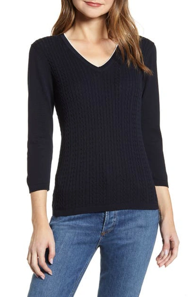 Shop Tommy Hilfiger Cable Cotton Sweater In Sky Captain