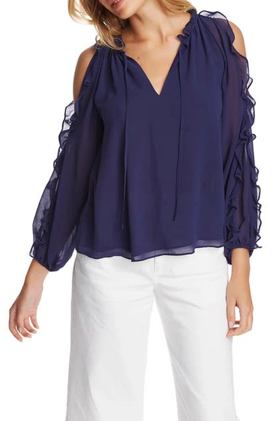 Shop 1.state Ruffle Cold Shoulder Top In Navy Sky