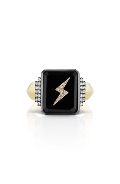 Shop Sorellina Signet Ring In Yellow Gold/ Bolt