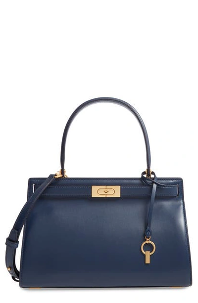 Shop Tory Burch Small Lee Radziwill Leather Bag In Royal Navy