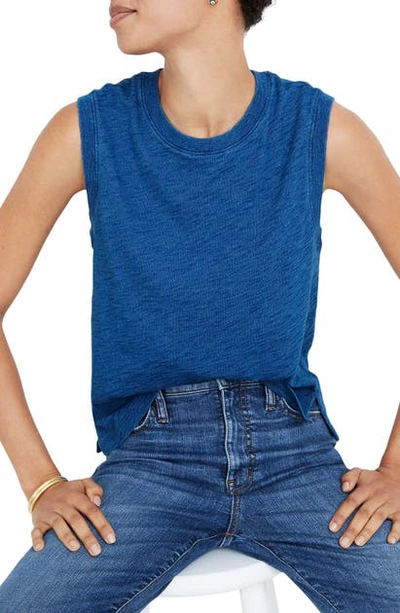 Shop Madewell Indigo Crewneck Muscle T-shirt In Indigo Slub Jersey