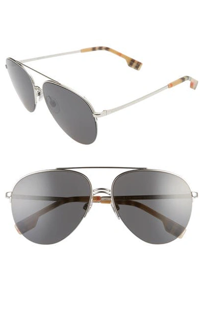 Shop Burberry 59mm Polarized Aviator Sunglasses In Silver/ Grey Solid