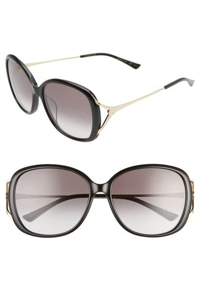 Shop Gucci 58mm Round Sunglasses In Black/ Grey