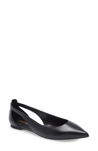 Shop Michael Michael Kors Pointed Toe Flat In Black Leather