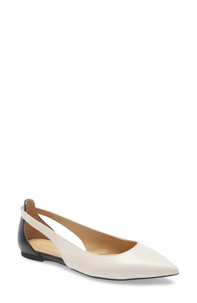 Shop Michael Michael Kors Pointed Toe Flat In Light Cream Leather