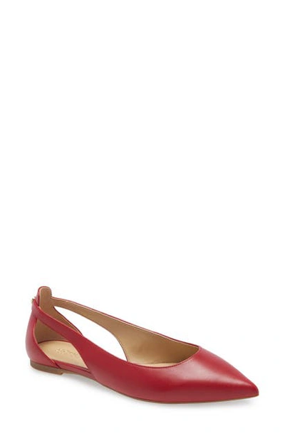 Shop Michael Michael Kors Pointed Toe Flat In Scarlet Leather