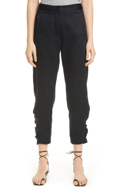 Shop Tibi Harrison Ruched High Waist Crop Chino Pants In Black