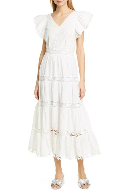 Shop Sea Lea Eyelet & Lace Cotton Midi Dress In Pure White