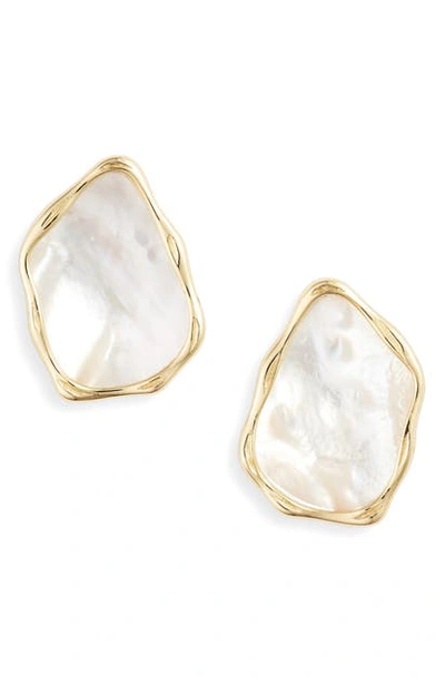 Shop Argento Vivo Large Mother-of-pearl Stud Earrings In Gold