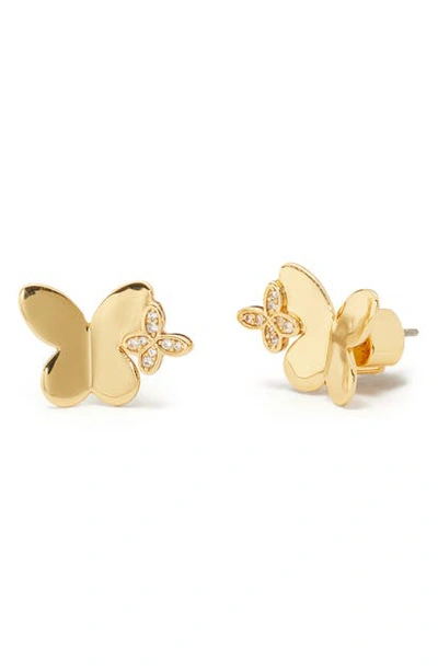 Shop Kate Spade In A Flutter Stud Earrings In Clear/ Gold