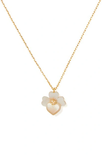 Shop Kate Spade Precious Pansy Mini Pendant Necklace In Cream Multi/ Gold