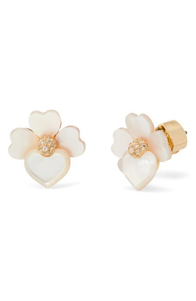 Shop Kate Spade Precious Pansy Stud Earrings In Cream Multi/ Gold