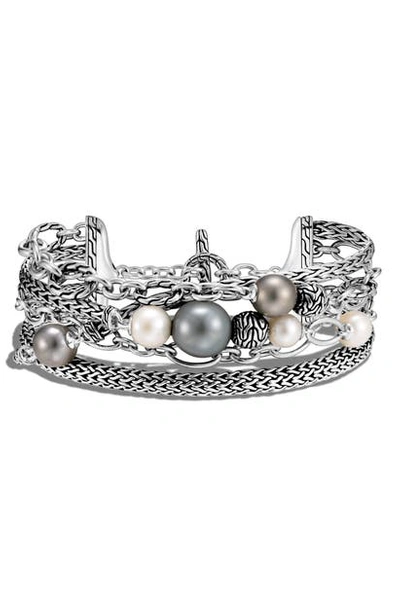 Shop John Hardy Classic Chain Multi Row Toggle Bracelet In Silver/ Pearl