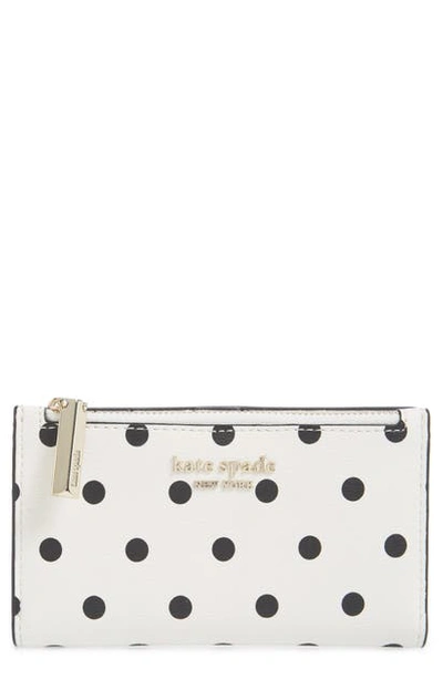 Shop Kate Spade Small Spencer Cabana Dot Leather Wallet In Optic White Multi