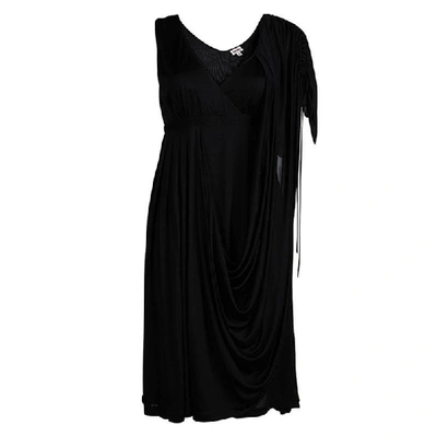 Pre-owned Kenzo Black Knit Draped Sleeveless Dress M