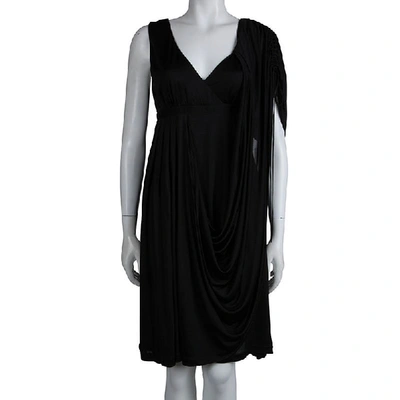 Pre-owned Kenzo Black Knit Draped Sleeveless Dress M