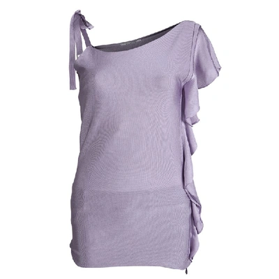 Pre-owned Valentino Lavender Knit Ruffle Detail Ruched One Shoulder Top S In Purple