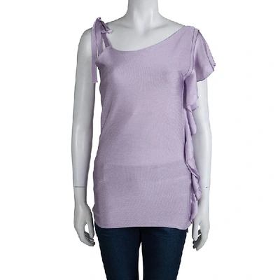 Pre-owned Valentino Lavender Knit Ruffle Detail Ruched One Shoulder Top S In Purple