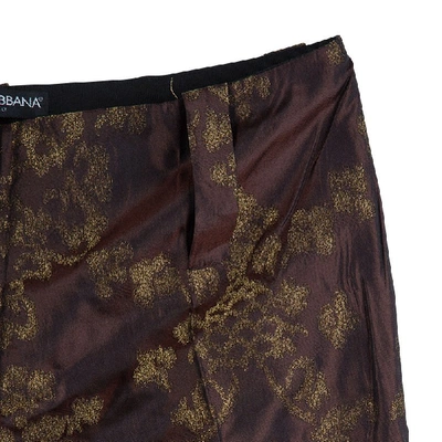 Pre-owned Dolce & Gabbana Dark Brown Brocade Silk Trousers S