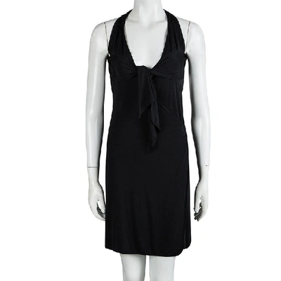 Pre-owned Gucci Black Knit Tie Detail Halter Dress Xs