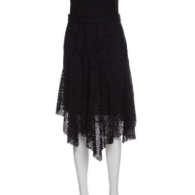 Pre-owned Isabel Marant Black Eyelet Embroidered Cotton Asymmetric Skirt M