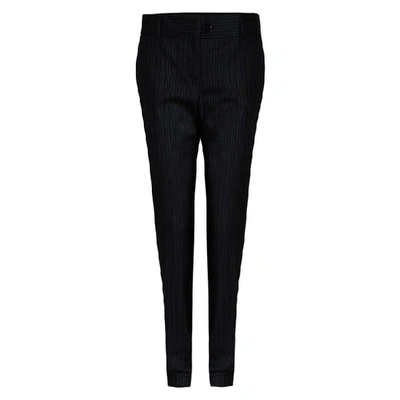 Pre-owned Dolce & Gabbana Black Wool Pinstriped Trousers S