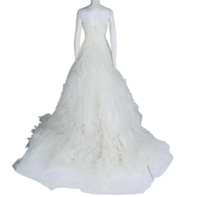 Pre-owned Monique Lhuillier F/w 2014 Skye Strapless Silk Organza Wedding Dress L In White