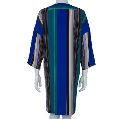 Pre-owned Etro Multicolor Striped Silk Long Sleeve Tunic Dress M