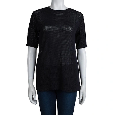 Pre-owned Dries Van Noten Navy Blue Perforated Knit T-shirt M