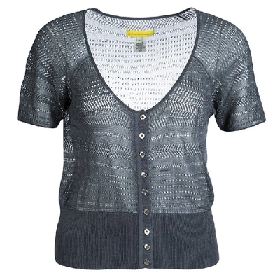 Pre-owned Catherine Malandrino Grey Perforated Knit Button Front Crop Top M