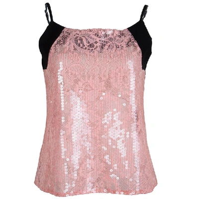 Pre-owned Balenciaga Pink Lace Sequin Embellished Sleeveless Top L