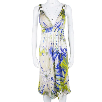 Pre-owned Blumarine Multicolour Embellished Sleeveless Silk Dress M In Multicolor