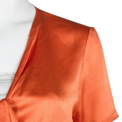 Pre-owned Saint Laurent Orange Silk Draped Front Short Sleeve Blouse M
