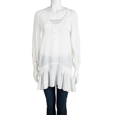 Pre-owned Ermanno Scervino Off White Silk Pintucked Detail Long Sleeve Tunic S