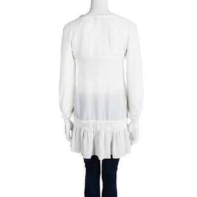 Pre-owned Ermanno Scervino Off White Silk Pintucked Detail Long Sleeve Tunic S