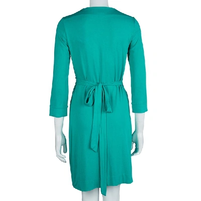 Pre-owned Diane Von Furstenberg Green Knit New Julian Two Mini Wrap Dress S
