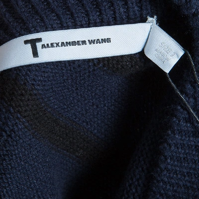 Pre-owned Alexander Wang T By  Navy Blue Striped Knit Upper Sheer Bottom Oversized Maxi Dress S