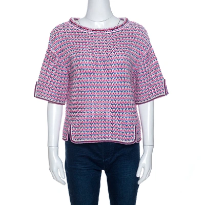 Pre-owned Chanel Mulitcolor Crochet Knit Short Sleeve Top M In Multicolor