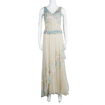Pre-owned Zuhair Murad Haute Couture Beige Contrast Embellished Sleeveless Gown