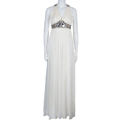 Pre-owned Matthew Williamson Cream Embellished Gown S