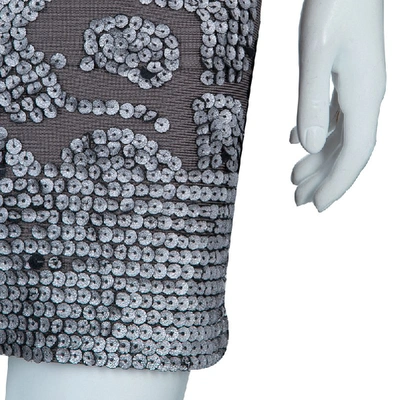 Pre-owned Herve Leger Grey Cross Back Pu Sequin Embellished Bandage Dress S