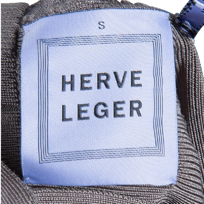 Pre-owned Herve Leger Grey Cross Back Pu Sequin Embellished Bandage Dress S