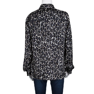 Pre-owned Ferragamo Leopard Printed Silk Ladder Lace Insert Long Sleeve Shirt S In Multicolor